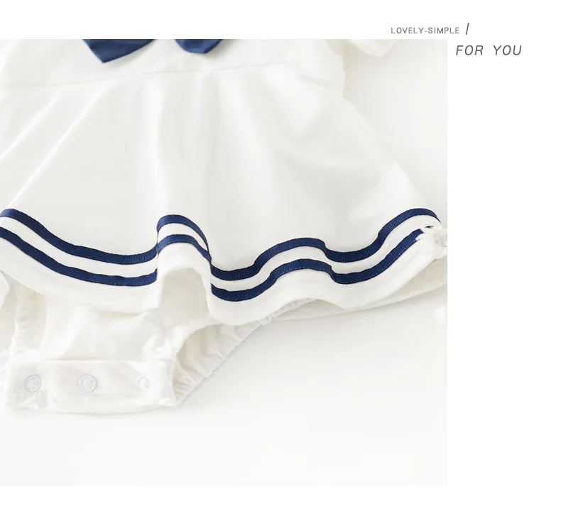 Sommer Baby Mädchen Strampler Kleid Sailor Navy Kragen Infant Mädchen Bögen Einteilige Kleidung Kleinkind Kurzarm Body.