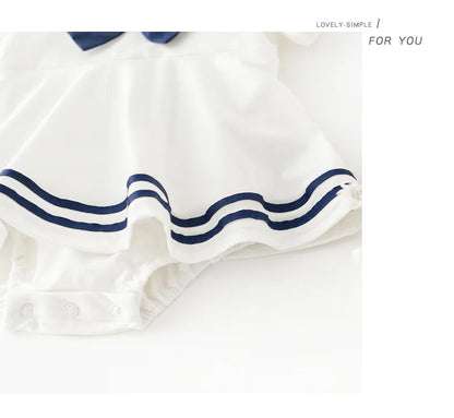 Sommer Baby Mädchen Strampler Kleid Sailor Navy Kragen Infant Mädchen Bögen Einteilige Kleidung Kleinkind Kurzarm Body.