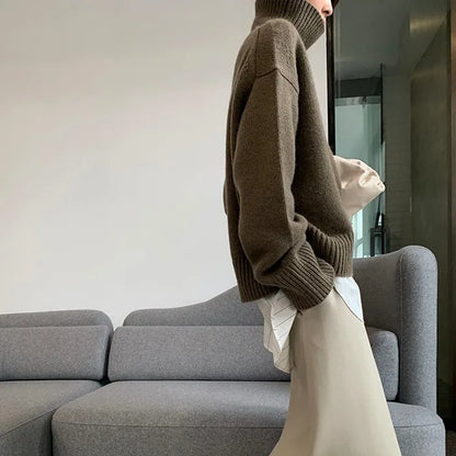 2023 Autumn and Winter New Thick  Sweater Women High Neck Pullover Sweater Warm Loose Knitted Base Sweater Jacket Tops