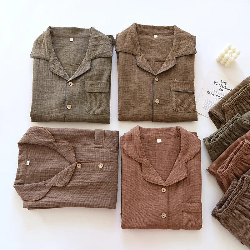 2025 New Spring Couple's Pajama Set 100% Cotton Long Sleeve Long Pants Two Piece Set for Men and Women's Home Furnishings.