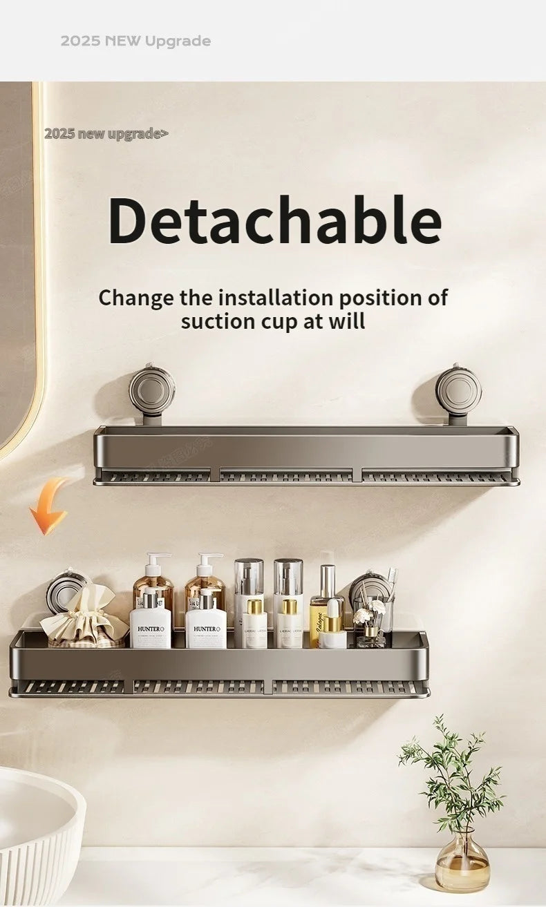 Kein Bohren, Saugnapf, selbstklebendes Badezimmerregal, Badezimmerregal, Toilette, Aluminium-Hängeregal, Badezimmer-Organizer, zum Aufhängen an der Wand