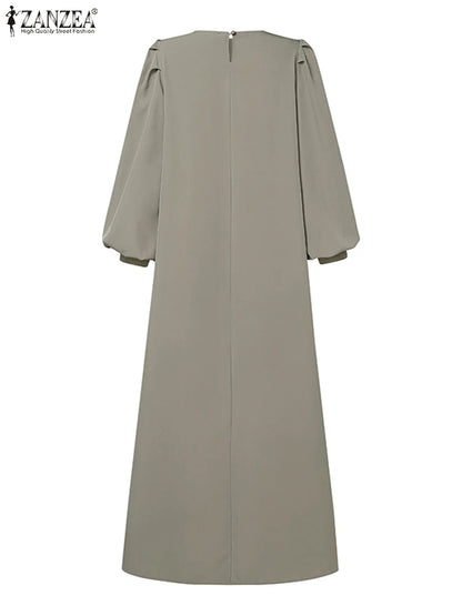 Autumn Elegant Long Lantern Sleeve Muslim Abaya Robe ZANZEA Women Maxi Dresses Ramadan Sundress Islamic Turkey Vestidos Kaftan.