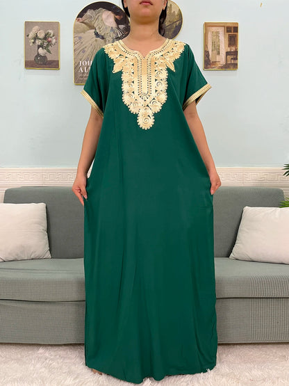 Muslimische Reine Abayas Für Frauen Dubai Baumwolle Applikationen Lose Fit Femme Robe Türkei Islam Traditionelle Kleider Mit Kopftuch Turban.