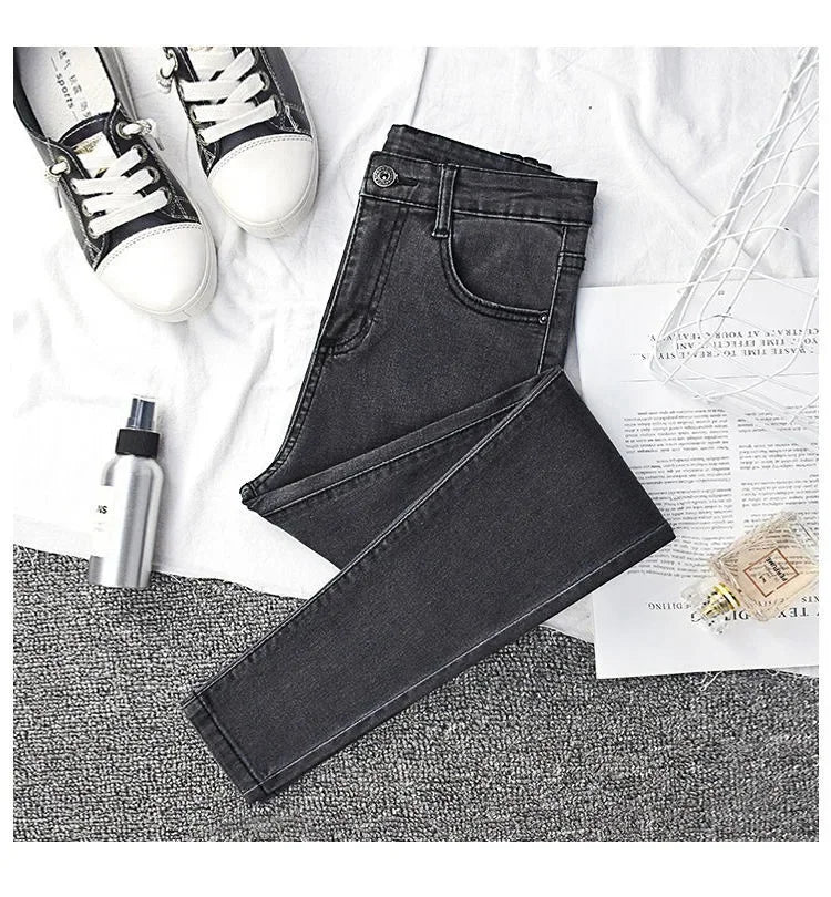 High-waisted Slimming Jeans Women's Cropped Pants Spring Autumn 2021 New Elastic Tight Slims Smooths Your Silhouette Pencil.
