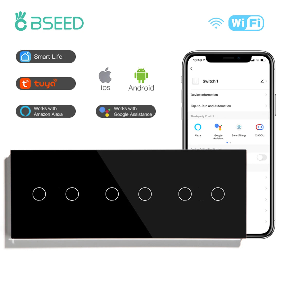 BSEED Wifi 1/2/3Gang Licht Schalter Touch Sensor Glas Schalter Tuya Smart Leben Alexa Control Plus EU Steckdosen Neutral Draht