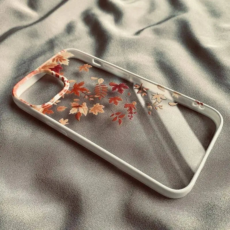Fashion Yellow Fallen Leaves Phone Case For iPhone 17 16 15 14 13 12 11 Pro Max X XR 7 8 Plus Maple Leaf Hard Clear Shell Cover.