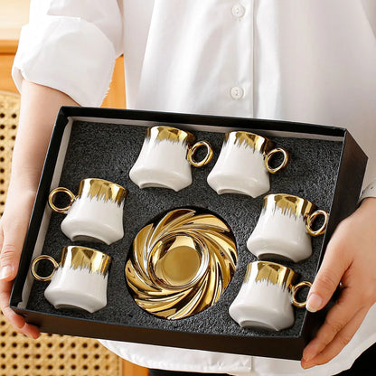 High Quality Middle East Saudi Arabia Ceramic Plated Coffee Cup Plate Set Golden Cup and Saucer Gift Box Set.