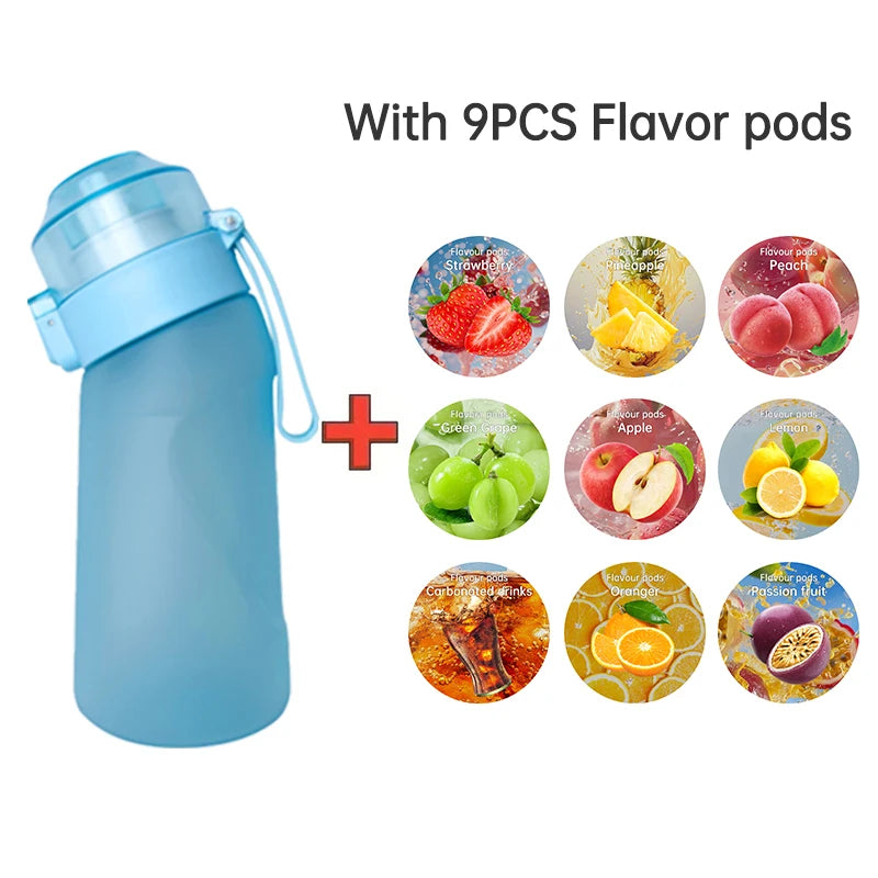 LUSQI 500ML Air Flavored Water Bottle With 9 Flavor Rings Sports Fashion Straw For Outdoor Sports Activities.