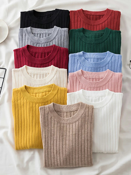 Oansatz Rippen Langarm Koreanische Slim-fit Weibliche Pullover Pullover Frauen Pullover Stricken Weiche Jumper Tops Neue Herbst Winter tops.