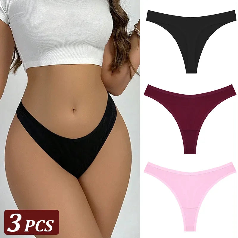 3Pcs/Set Seamless Thong Cotton Women Thin Strap Low Waist High Flexibility Panty Sexy Underwear Ladies Briefs T-back Soft Women