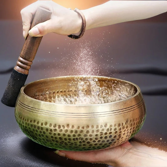 Authentic Handmade Tibet Singing Bowl Nepal Brass Meditation Sound Bowl for Yoga Chakra Healing Relaxation with Leather Striker.