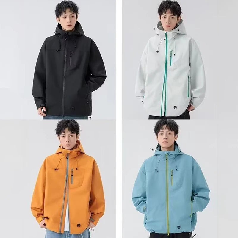 Outdoor Windbreaker Hooded Jacket Men Softshell Zip Up Windproof Waterproof Mountain Skiing Hiking Camping Jacket Autumn Coats.