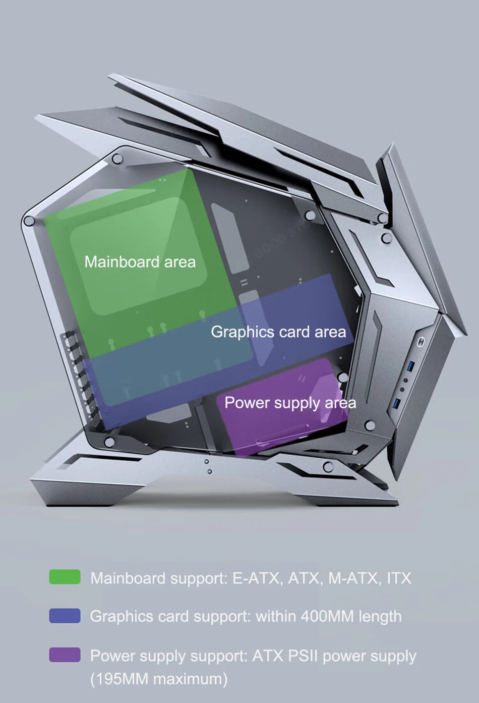 JONSBO MOD-3 Special-shaped Case All Aluminum Tempered Glass E-sports Mecha Theme Chassis E-ATX Motherboard 360 Water-cooled.