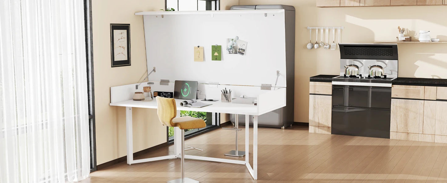 Klappbarer Schreibtisch 120×55cm – Multifunktional, faltbar, mit europäischen Steckdosen, Muschel-Design zum Verstecken des Unordnunges auf dem Schreibtisch – Geeignet