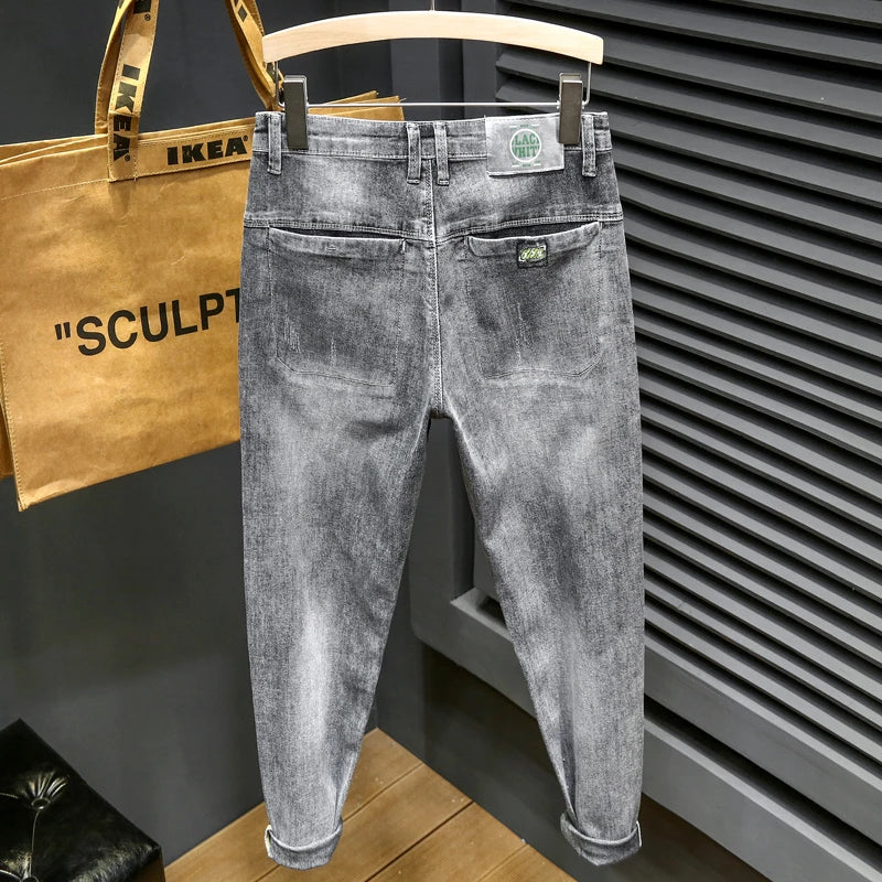 Y2k  Men Fashion Stylish Brand Denim Pants High Quality Designer Slim Fit All-match Trousers Casual Stretch Pencil Cropped Jeans.