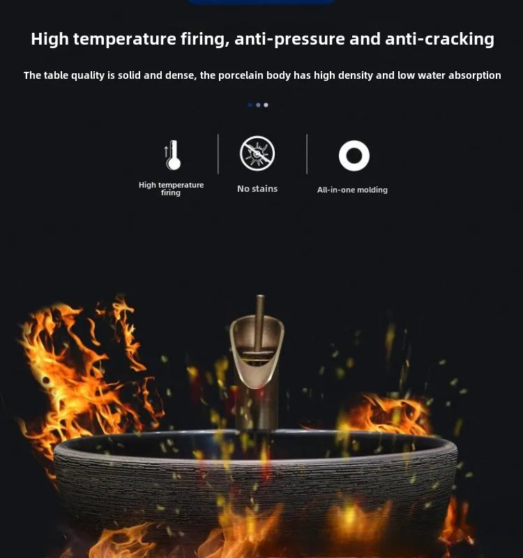 Jingdezhen Keramikgefäßwaschbecken – handgefertigtes rustikales Schwarz- und Sandkunstwaschbecken mit Spritzschutz-Design für den Badezimmer-Waschtisch individuell anpassbar