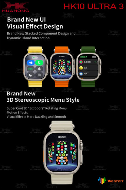 2025 New 49mm HK10 ULTRA 3 Smartwatch HD AMOLED 4G ROM Bluetooth Call Network Chat Robot Clock NFC Compass Smart Watch Men Women.