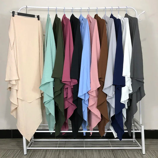 New One Layer Jazz Crepe Diamond Khimar High Quality Muslim EID Ramadan Islamic Clothing Tie Back Prayer Hijab Dropshipping.