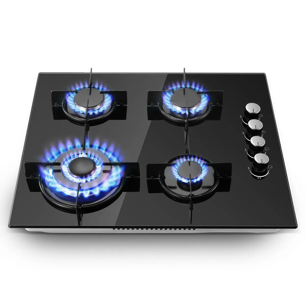 60cm Gas Hob 4 Burners 8000W Dual Fuel (Natural Gas/Propane) Auto Flame Protection Tempered Glass Built-in/Freestanding 220-240V.