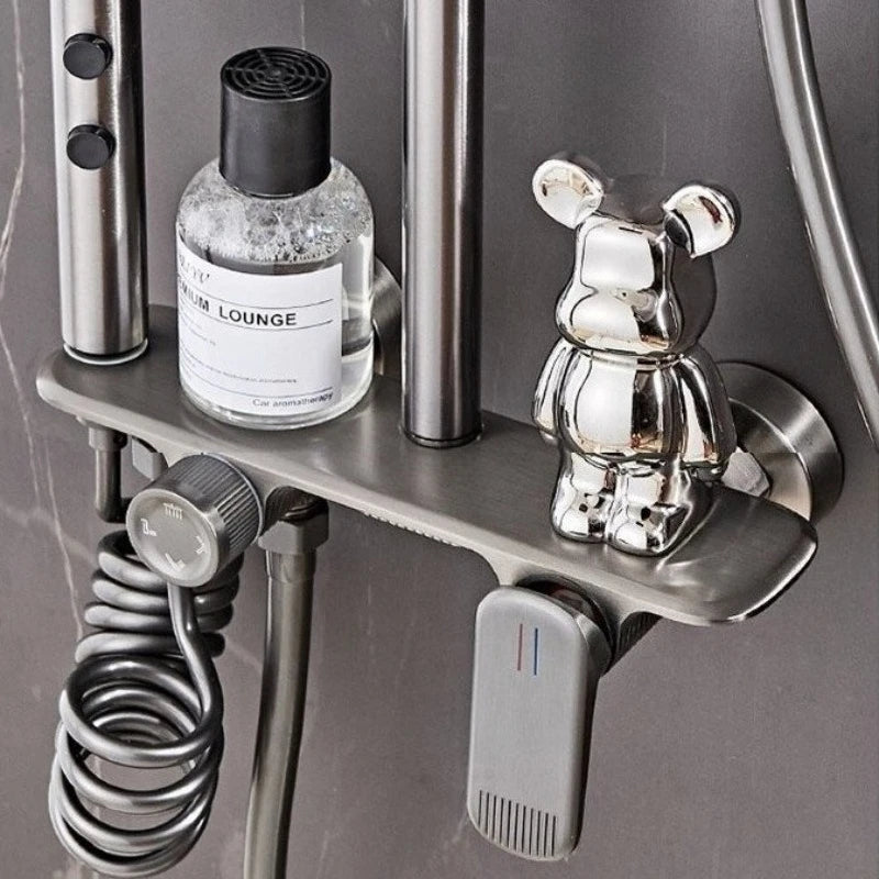 Grey/Chrome Brass Shower System Four Ways Water Outlet Bathroom Shower Faucet Set Rainlfall Hot Cold Bathroom Shower Set