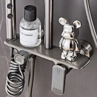 Grey/Chrome Brass Shower System Four Ways Water Outlet Bathroom Shower Faucet Set Rainlfall Hot Cold Bathroom Shower Set