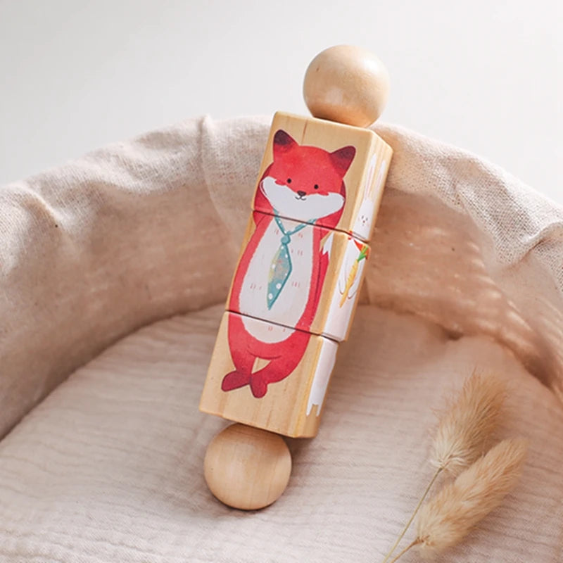 Baby Wooden Rotating Jigsaw Puzzle Hand bell Toy Baby Mobile Musical Rattle Toy Montessori Puzzle Game For Babies Newbaby Gift.