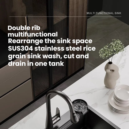 Kitchen Sink Stainless Steel Rice Grain Pattern Multifunctional Wear and Stain Resistant Large Single Slot Wash Dish Basin