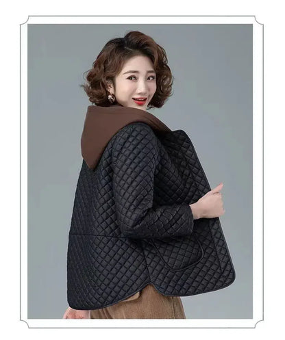 Mode Leichter Baumwolle Gefütterter Mantel Frauen 2025, Neue Herbst Winter Baumwolle Mantel Mit Kapuze Jacke Lose Beiläufige Plaid Parkas Outwear.