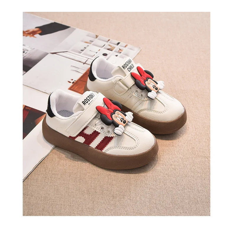 Disney Children's Casual Shoes Cute Minnie Girls Sneakers Fashion Mickey Boys Sport Shoes Anti-slip Soft Sole Kids Board Shoes.