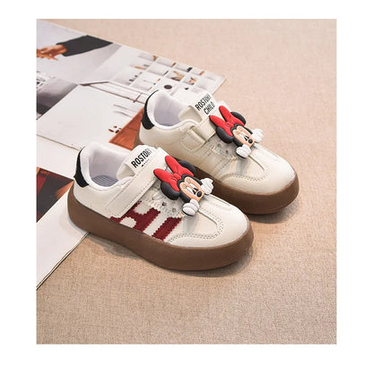 Disney Children's Casual Shoes Cute Minnie Girls Sneakers Fashion Mickey Boys Sport Shoes Anti-slip Soft Sole Kids Board Shoes.