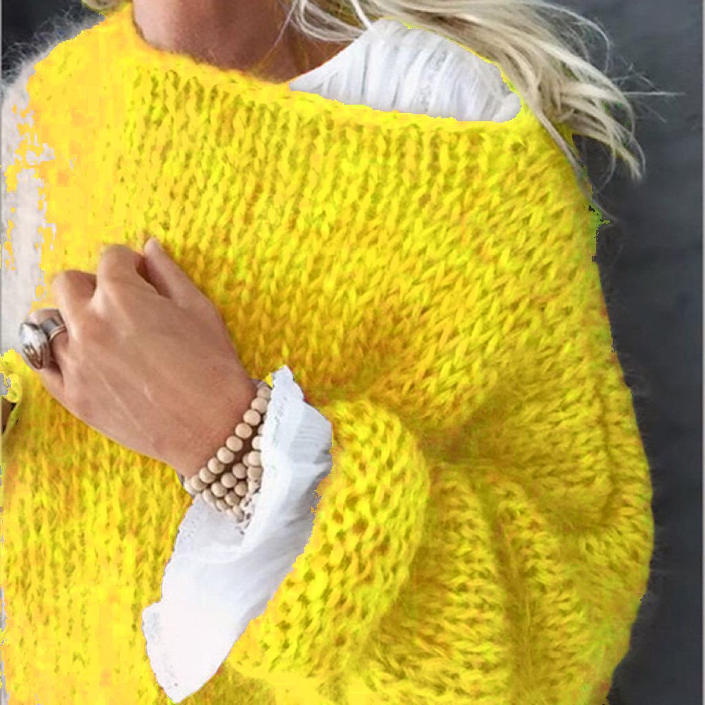 Frauen Pullover Gestrickte Lose Feste Pullover Regelmäßige Volle Hülse Dicke Splice Jumper Rundhals Casual Top 2023 Herbst Winter.