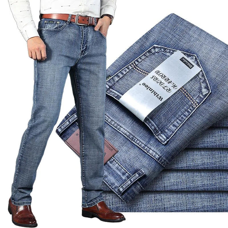 Male  All-match Brand Trousers Four Season Men's High Quality Jeans  Business Casual High Waist Denim Pants Simplicity Cool.