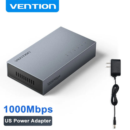 Vention 1000Mbps Gigabit Network Switch Expansion 5 Ports RJ45 Ethernet Switch Splitter Adapter for Router Lan Hub Plug and Play