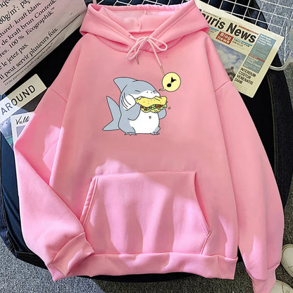 Jeff The Landshark Cute Hoodies Cartoon Print Harajuku Manga Sweatshirt Long-sleeved Fleece Clothing Sudaderas Casual Pullovers.