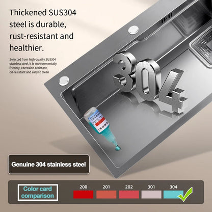 Thickening 304 stainless steel nano-coated Kitchen Sink Large-Capacity Single Sink Wear-Resistant Grey tank