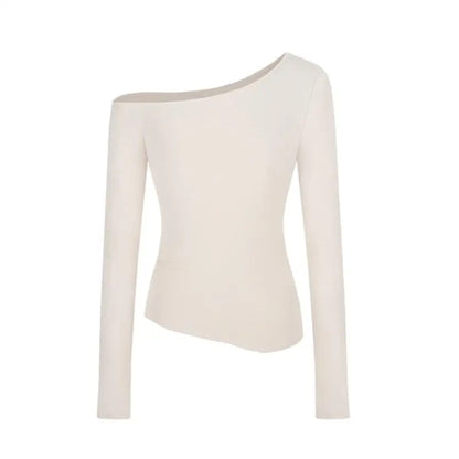 Vintage Solid Off Shoulder T Shirt Women Autumn Sexy Slash Neck tshirts Cotton Long Sleeve Chic Irregula Streetwear Slim Top Y2k