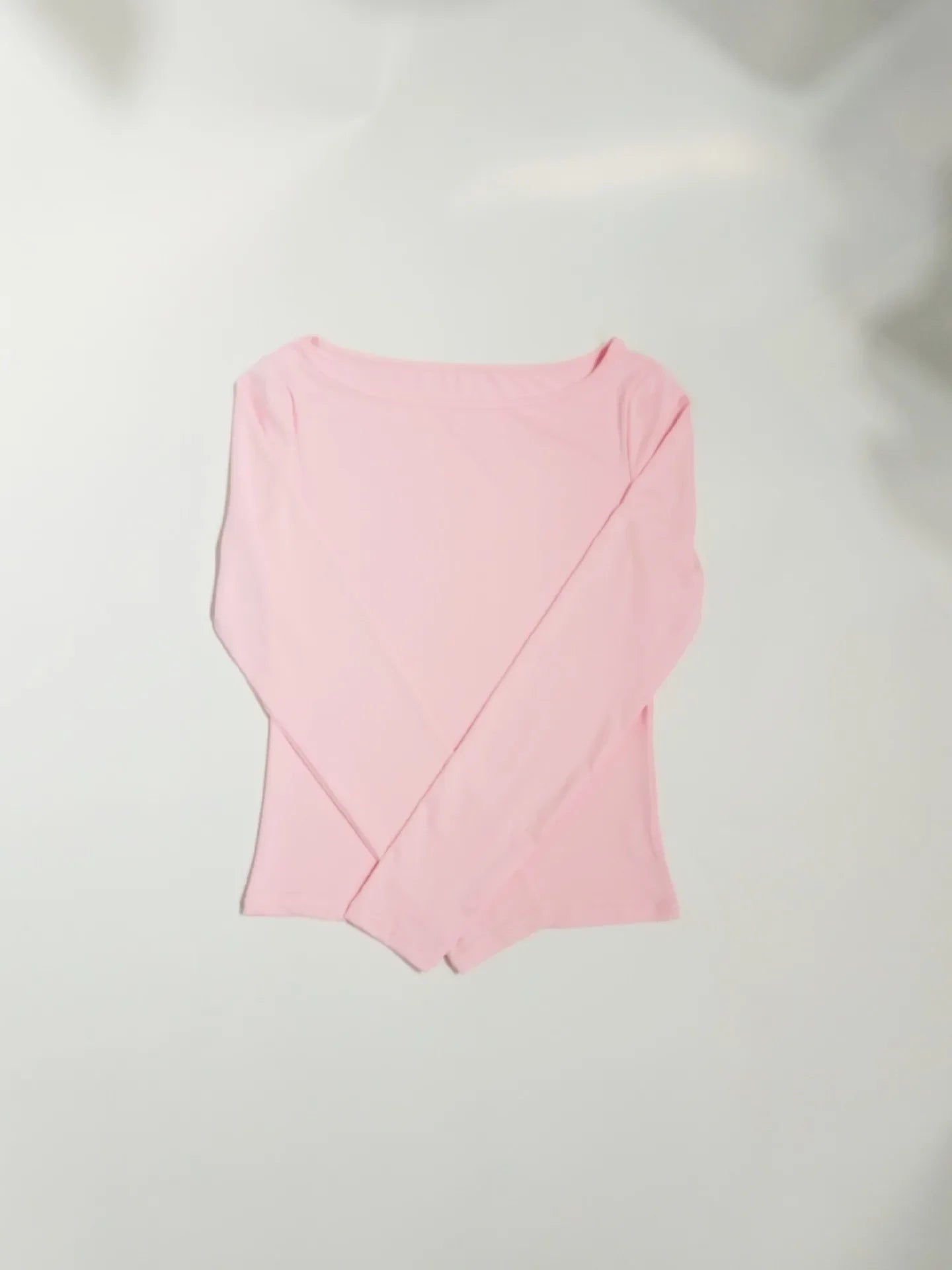 Summer Spring Slim-fitting Women's Clothing New One-neck Long-sleeved T-shirt Blouse Top Skinny Solid Color Tee.