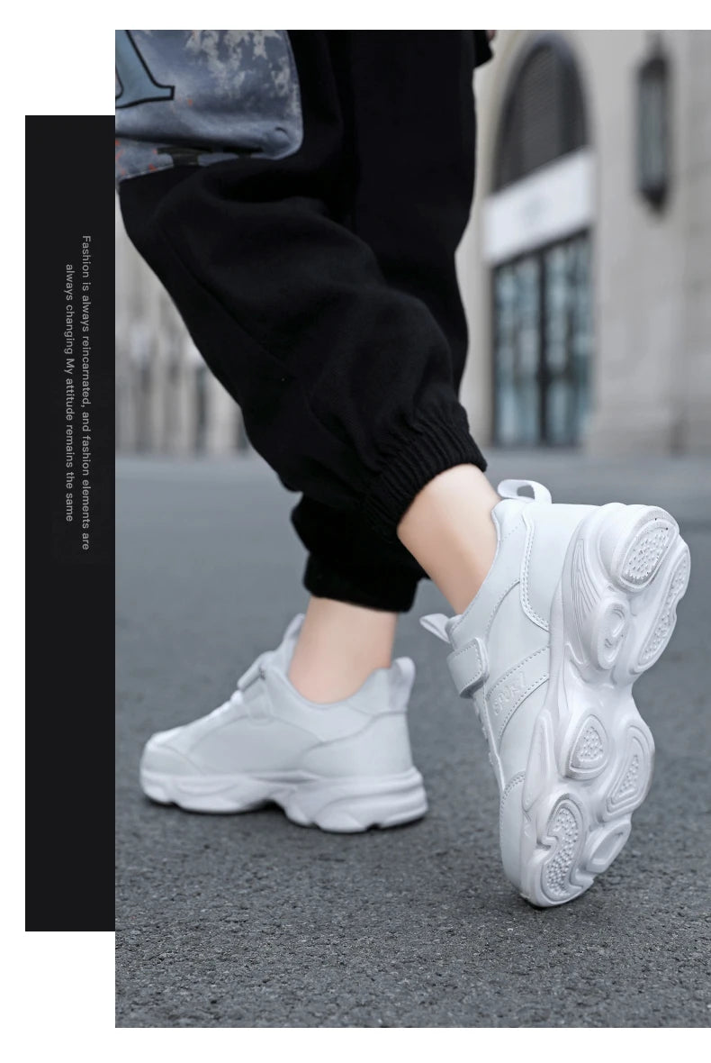 Children Shoes Kids Casual Sneakers Black Pu Leather Sports Shoes for Boy Girls White Shoes School Running Tennis Sneaker.