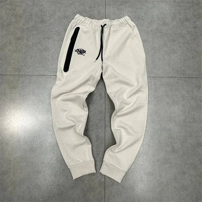 Casual Embroidered Fleece Lined Open Cardigan Hooded Zipper Pants Set for Men And Women Color Block Design by Syna