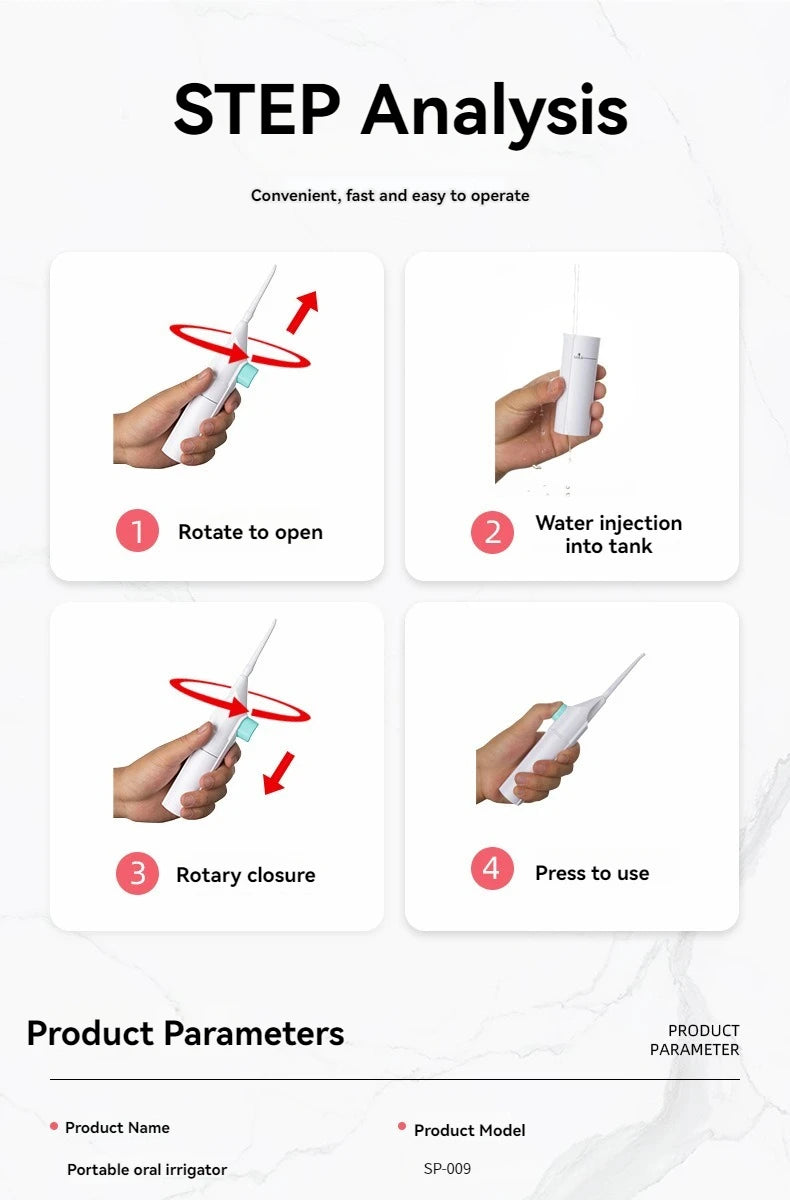 Household High Pressure Oral Irrigator Portable Teeth Clean Water Dental Floss Manual High Pressure Water Toothpick.