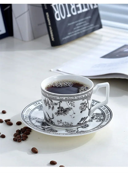 Vintage Elegant Ceramic Mug Floral bird pattern Coffee Cup and Saucer Afternoon Tea Cup Dessert Tray Exquisite Gift Water Cup.