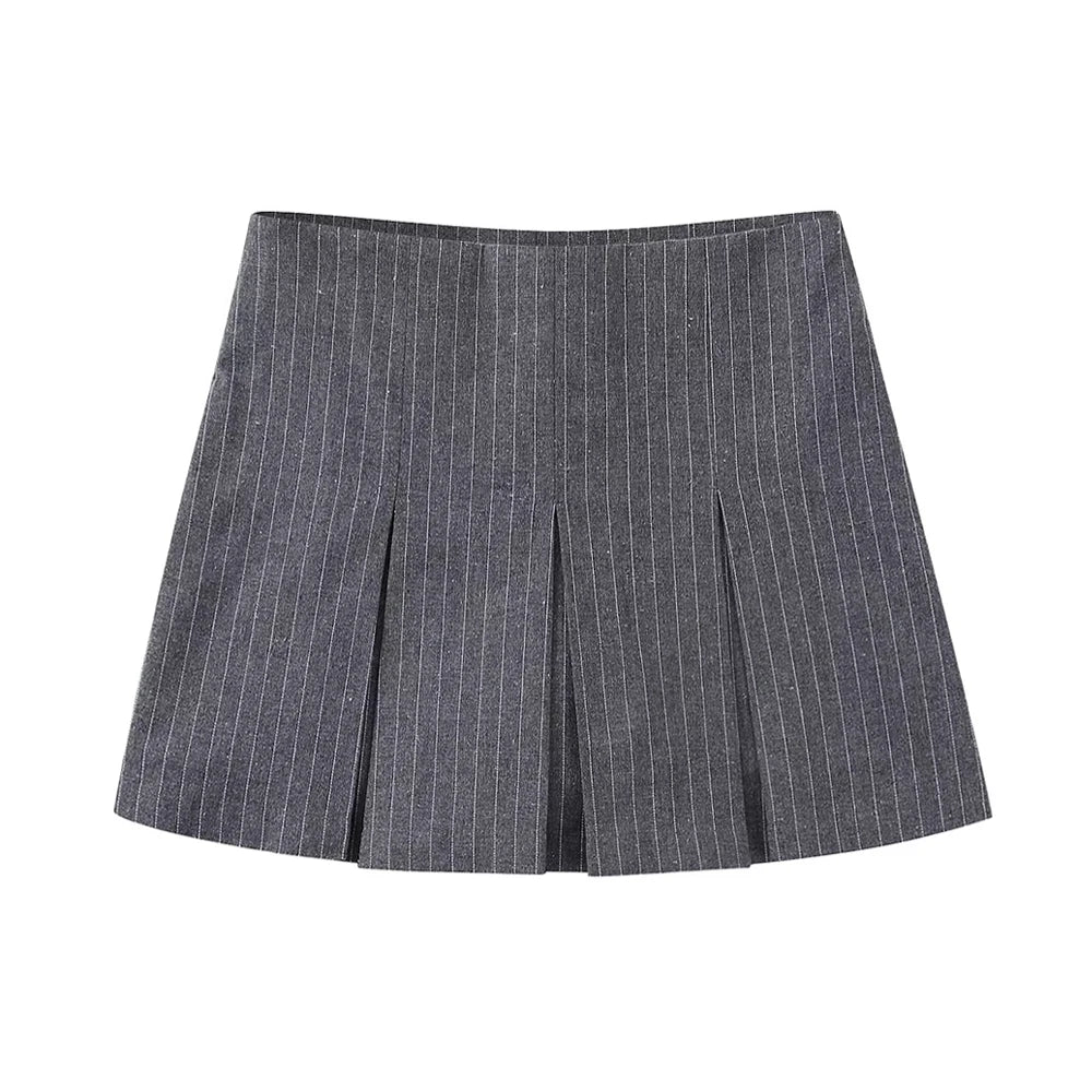 Women Fashion With Pleated Shorts Skirts Vintage High Waist Side Zipper Female Skort Mujer.