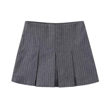 Women Fashion With Pleated Shorts Skirts Vintage High Waist Side Zipper Female Skort Mujer.