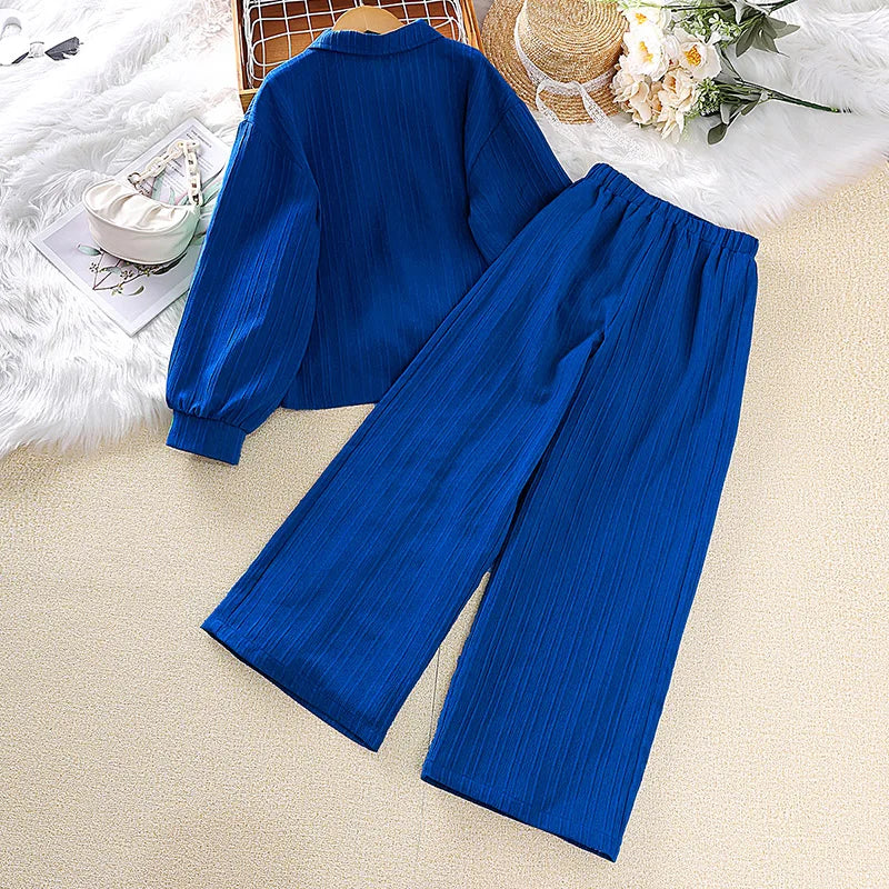 Girls Sets 4-16 Years Shirt Long-Sleeved Coat + Loose Casual Long Pants For Girls Korean Style Suits Summer Fashion Clothes Sets.