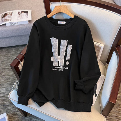 175kg plus size Damen büste Frühling Herbst loser Rundhals ausschnitt Langarm bedrucktes Sweatshirt schwarz lila 5xl 6xl 7xl 8xl 9xl