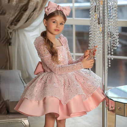 Mädchen Erstkommunion Kleid Kinder Festzug Ballkleid Mädchen Blume Hochzeit Pailletten Kleider für Kinder Klavier Leistung Vestidos.