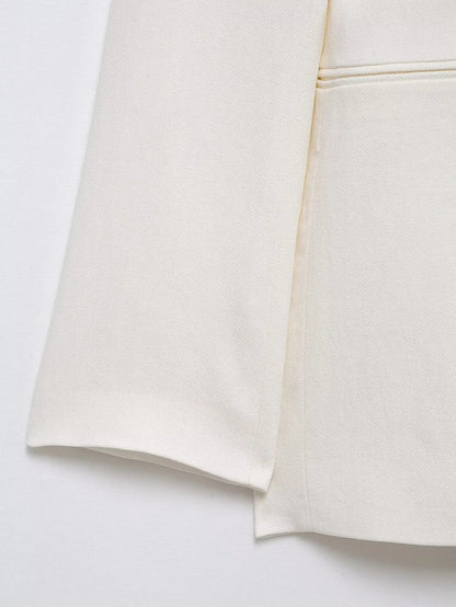 HH Women's Suits White Turn-Down Collar Long Sleeves Lace-Up Blazers+High Waist Zipper Long Pants Female Spring Fashion Sets.