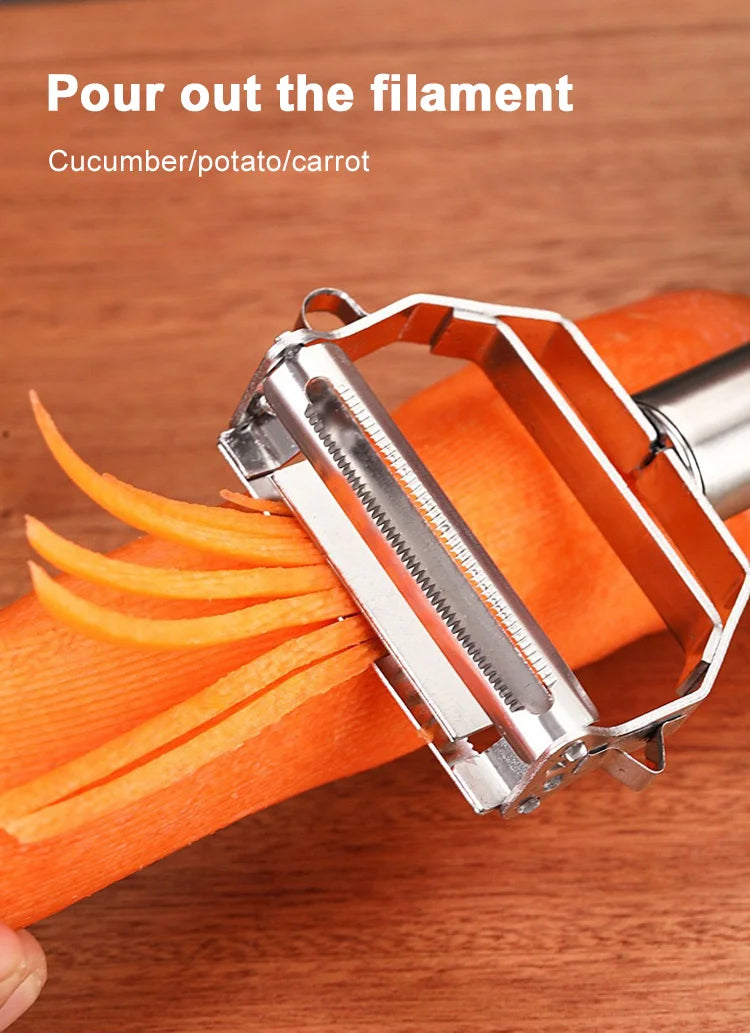 Stainless Steel Vegetable Peeler 4-in-1 Multi-Function Kitchen Tool with Anti-Slip Ergonomic Handle for Potato Carrot Cucumber.