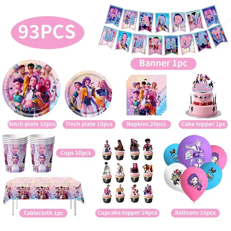 Kpop Demon Hunters Birthday Decorations Kpop Demon Hunter Birthday Theme Party Favors Supplies Plates Cup Balloons Backdrop Gift