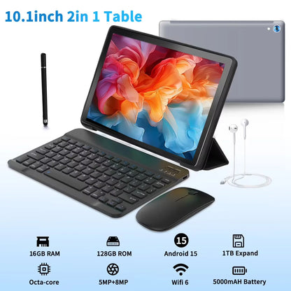 URAO C108 10 Inch Tablets Android 14 A523 Octa Core Tablet 14GB+128GB 1 TB Expansion WiFi 6 5MP+8MP Camera Keyboard Mouse Set.